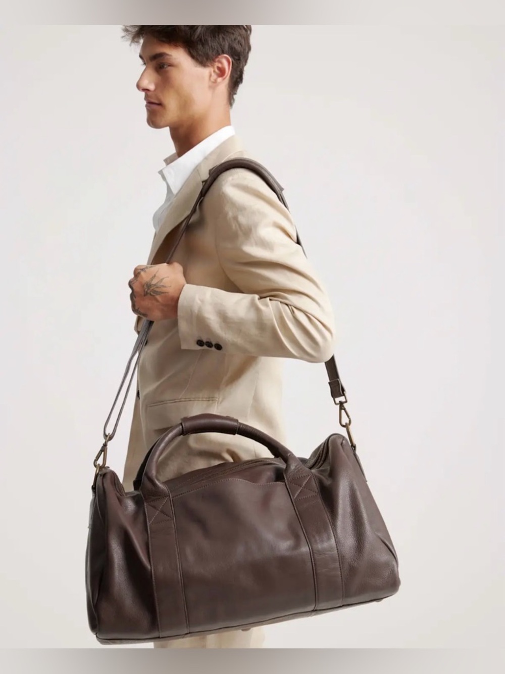 Quince Nappa Leather Duffle Bag Dark Brown New With Tags - Picture 5 of 14